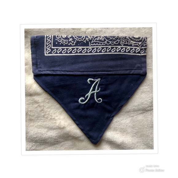 HANDMADE DOG BANDANA PERSONALIZED MONOGRAM “A” REVERSIBLE SLIP ON COLLAR - Picture 3 of 10